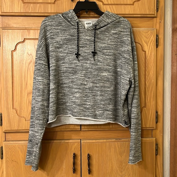 PINK by Victoria secret gray hoodie with ties and slit in the back size Large - Picture 1 of 5